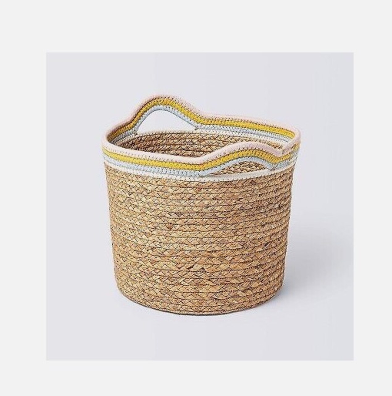 Round Natural Woven Storage Bin with Coiled Rope Handle